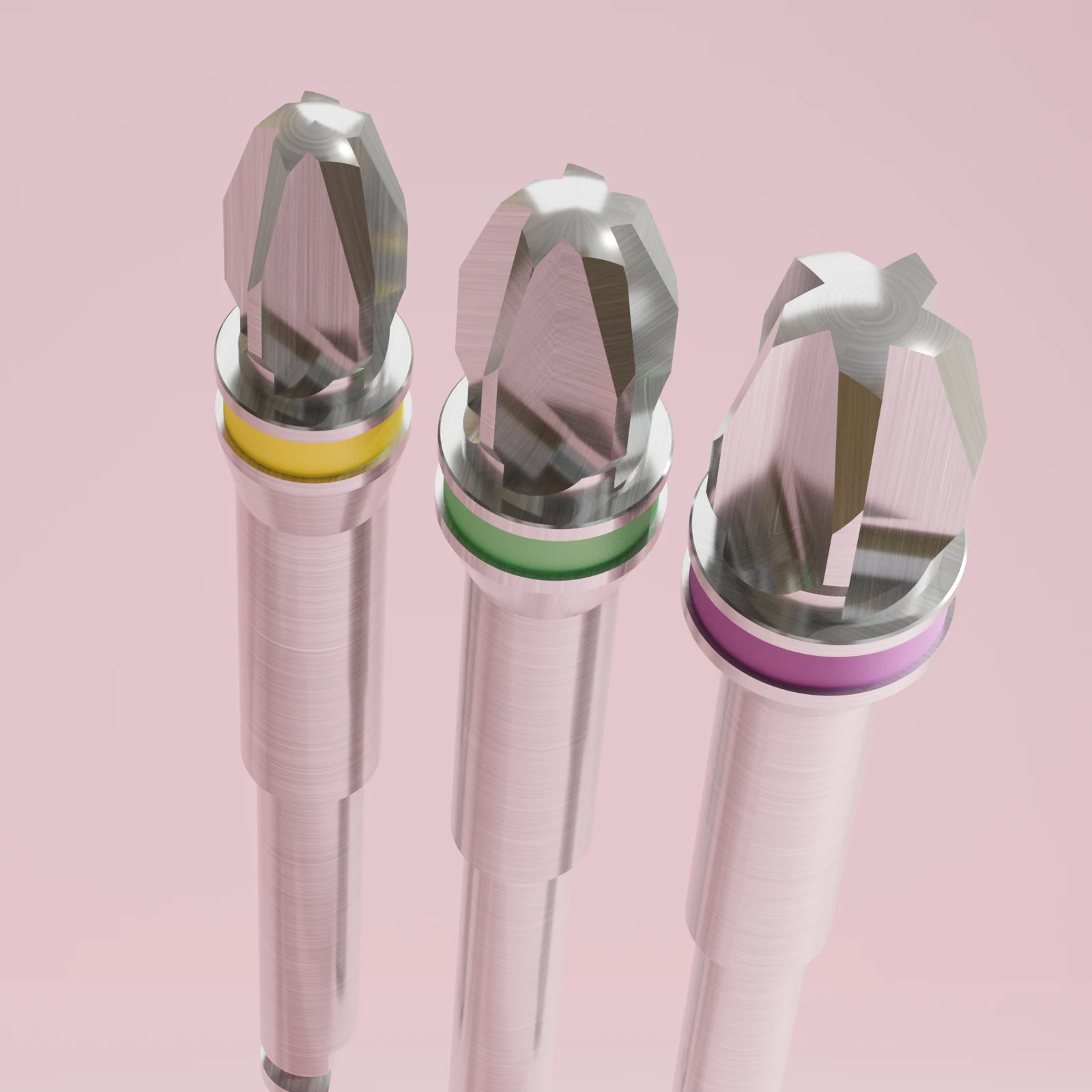 NucleOSS T6 Torq drills with their yellow, green and magenta diameter bands