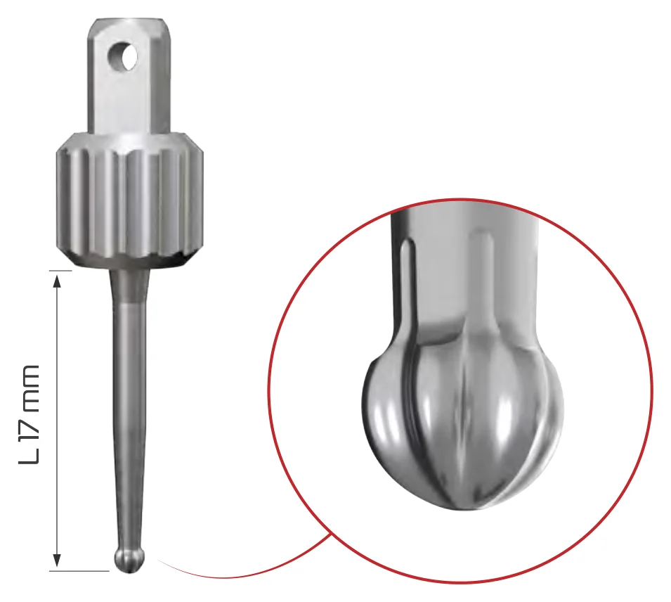 Angled hex driver T0 2027, length L 17 mm, with a detail of its ball-shaped tip