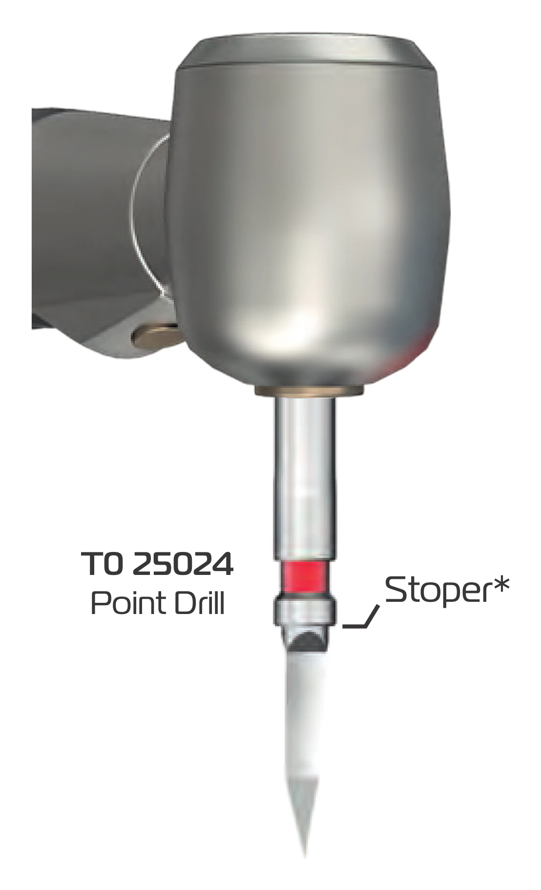 Point drill T0 25024 in a micromotor handpiece, showing the stopper