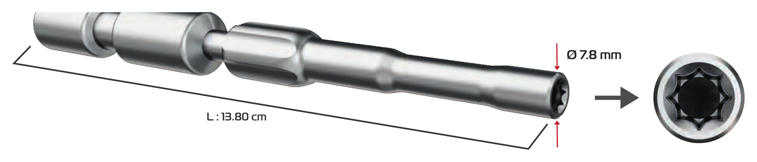 NucleOSS screwdriver, L 13.80 cm, Ø 7.8 mm, with its square socket