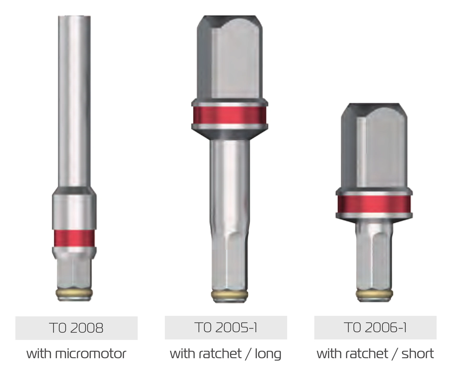 Slimex insertion drivers: T0 2008 for the micromotor, T0 2005-1 long and T0 2006-1 short for the ratchet